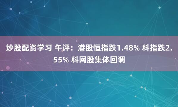 炒股配资学习 午评：港股恒指跌1.48% 科指跌2.55% 科网股集体回调
